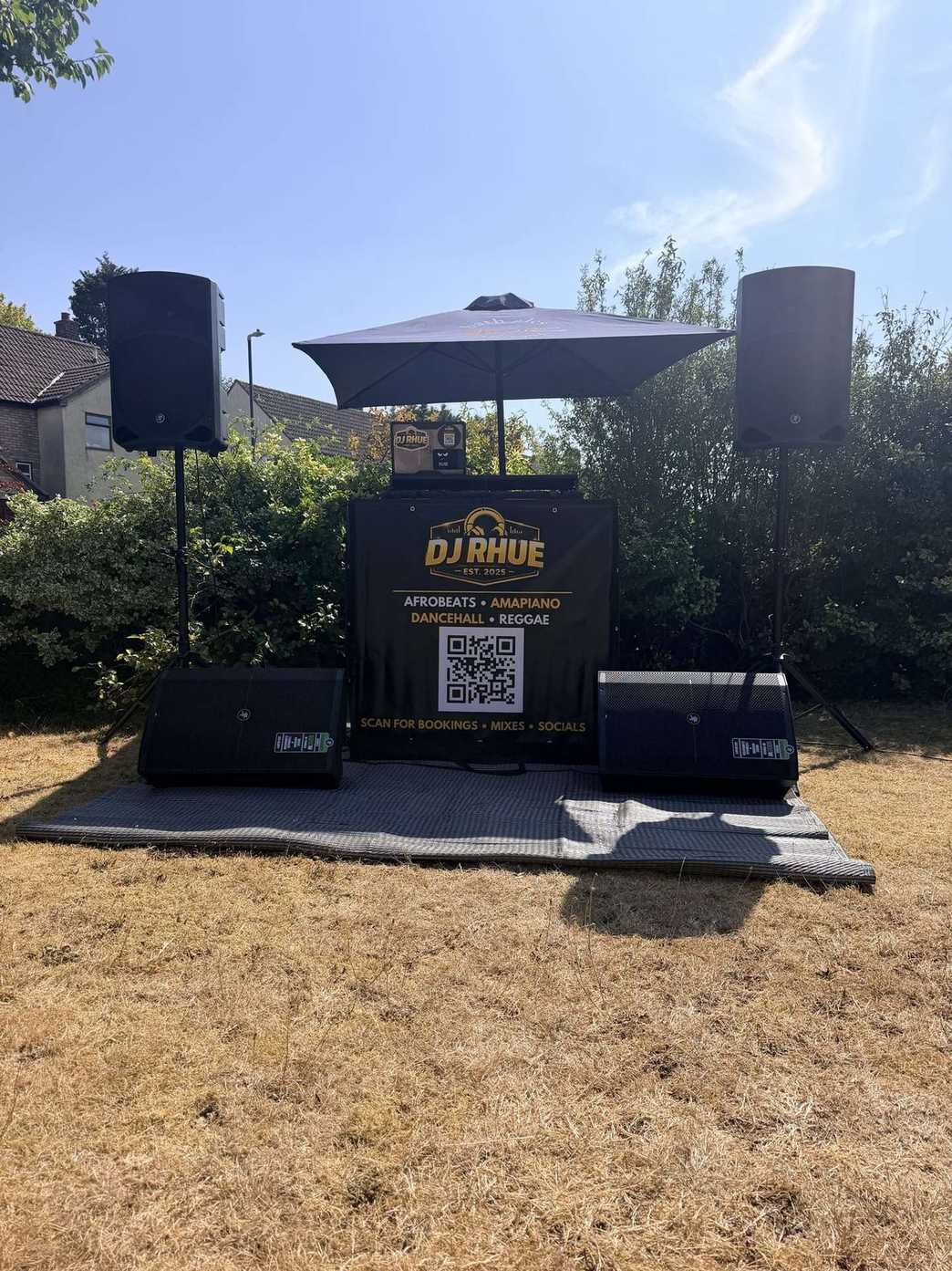 Branded outdoor DJ booth with full PA system — day festival and carnival setup, Bristol
